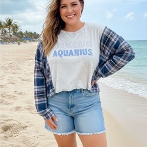 Plaid Sleeve Aquarius Upcycled Crop Top